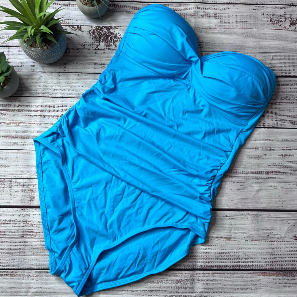 Anne Cole Bright Blue Strapless One-Piece Swimsuit